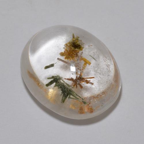 Multicolor Quartz With Hedenbergite Gem - 14.6ct Oval Cabochon (ID: 604643)