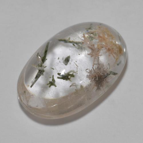 Quartz with hedenbergite Multicolore oval cabochon 16,72 ct De Russie, dimension 20,9 x 13,5mm, pierre gemme naturelle Aucun , pureté Transparent, 1 pièce quartz with hedenbergite de couleur Multicolore, dureté Mohs de 7 convient aux bijoux de tous les jours, pierre de sagesse, Photo A