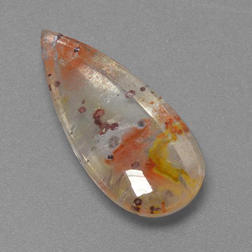 Multicolore Quartz avec marcassite gemme - 8ct Poire cabochon (ID: 521242)