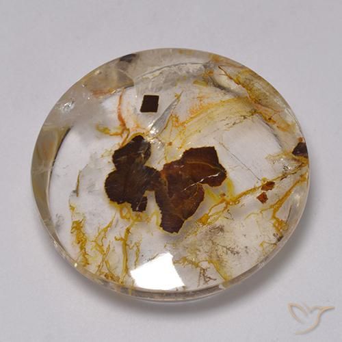 42.66 ct Multicolor Quartz With Marcasite Stone, Natural Quartz With Marcasite in Round Cabochon Shape for Sale