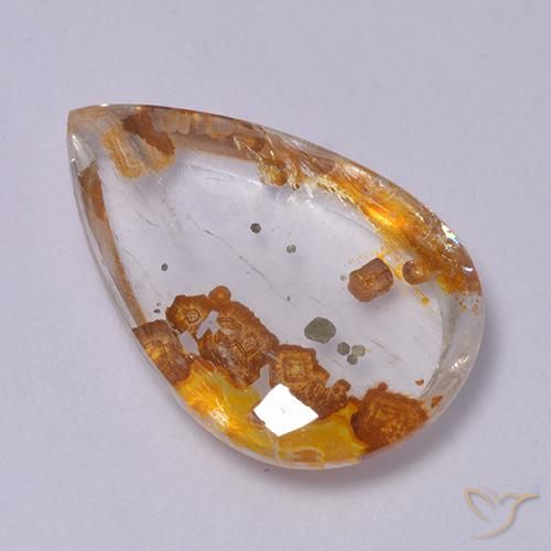12.63 ct Multicolor Quartz With Marcasite Stone, Natural Quartz With Marcasite in Pear Cabochon Shape for Sale