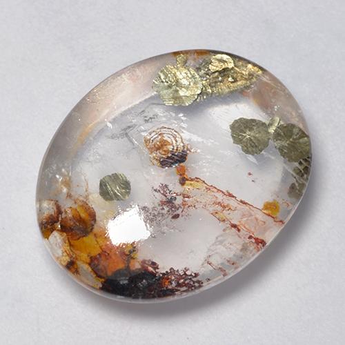 13.79 ct Multicolor Quartz With Marcasite Gemstone, Quartz With Marcasite Gem in Oval Cabochon Shape for Sale.