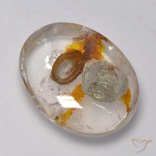 16.86 ct Multicolor Quartz With Marcasite Stone, Natural Quartz With Marcasite in Oval Cabochon Shape for Sale