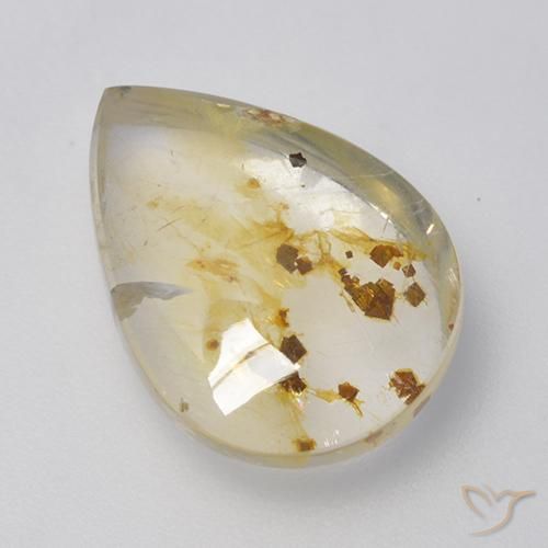 5.72 ct Multicolor Quartz With Marcasite Stone, Natural Quartz With Marcasite in Pear Cabochon Shape for Sale