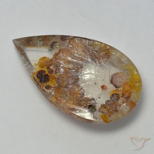 13.85 ct Multicolor Quartz With Marcasite Stone, Natural Quartz With Marcasite in Pear Cabochon Shape for Sale