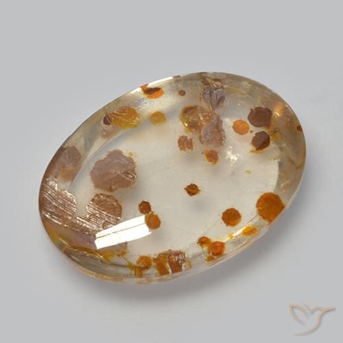 Quarzo Con Marcasite 18,9 x 13,5mm multicolore Ovale cabochon dal Brasile, peso di 12,37 ct, gemma naturale Nessuna in purezza Transparent, 1 pezzo Quarzo Con Marcasite - Colore: Multicolore, durezza Mohs di 7 adatto per gioielli da indossare ogni giorno, Photo A