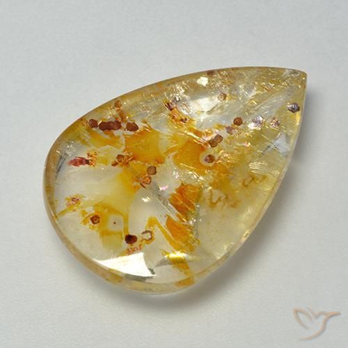 13.08 ct Multicolor Quartz With Marcasite Stone, Natural Quartz With Marcasite in Pear Cabochon Shape for Sale