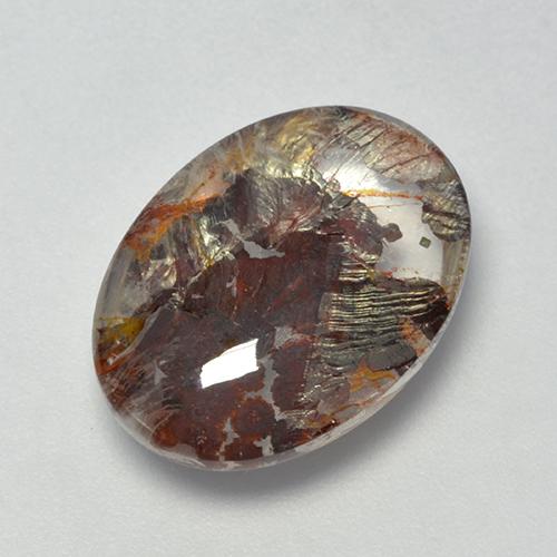 8.06ct Oval Cabochon Multicolor Quartz With Marcasite from Brazil, Dimension 16 x 11.7mm, Transparent Clarity, Natural none gemstone, 1pc Quartz With Marcasite in Multicolor Color, Mohs Hardness of 7 suitable for daily wear jewelry, Photo A