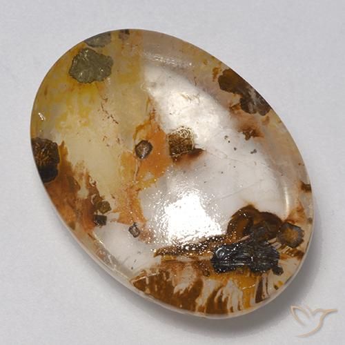 21.00 ct Multicolor Quartz With Marcasite Stone, Natural Quartz With Marcasite in Oval Cabochon Shape for Sale