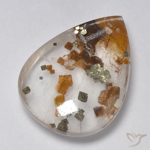25.26 ct Multicolor Quartz With Marcasite Stone, Natural Quartz With Marcasite in Pear Cabochon Shape for Sale