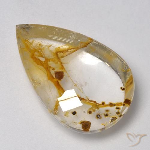 21.80 ct Multicolor Quartz With Marcasite Stone, Natural Quartz With Marcasite in Pear Cabochon Shape for Sale