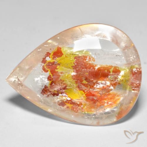 37.46 ct Multicolor Quartz With Marcasite Stone, Natural Quartz With Marcasite in Pear Cabochon Shape for Sale