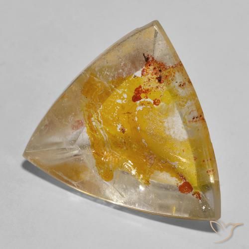27.02ct Natural Golden Yellow Quartz With Marcasite, Trillion, Transparent