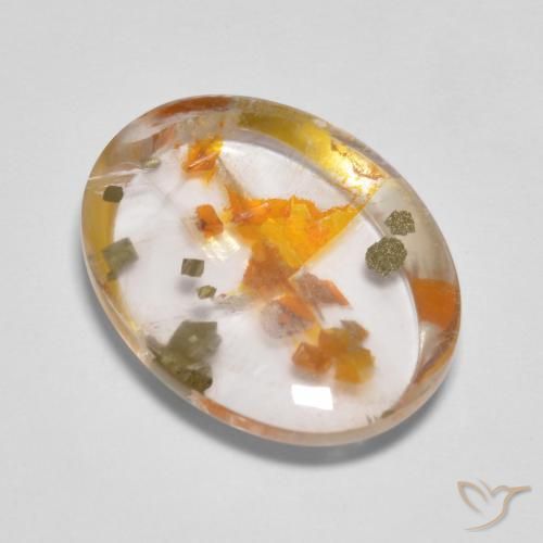 9.89 ct Multicolor Quartz With Marcasite Stone, Natural Quartz With Marcasite in Oval Cabochon Shape for Sale