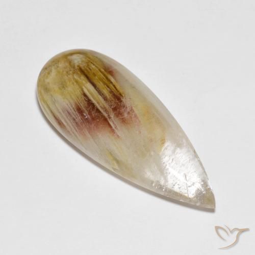21.71 ct Multicolor Quartz With Marcasite Gemstone, Quartz With Marcasite Gem in Pear Cabochon Shape for Sale.