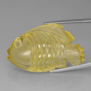 80.06 ct Yellow Quartz Gemstone, Quartz Gem in Carved Fish Shape for Sale.