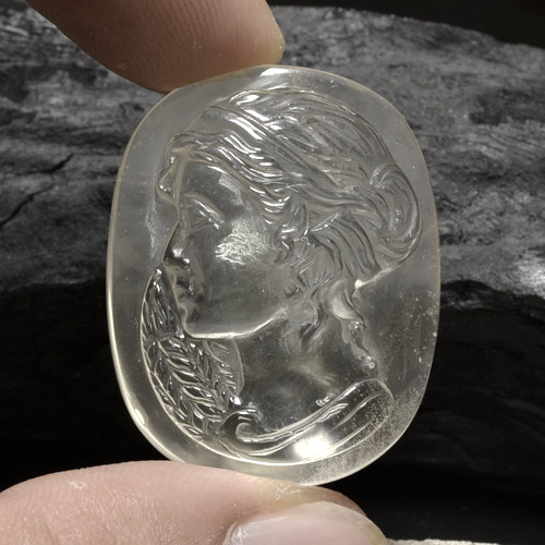 74.59 ct White Quartz Gemstone, Quartz Gem in Oval Carved Cameo Shape for Sale.