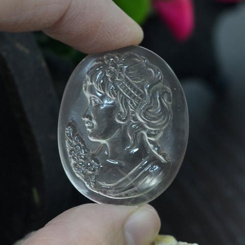 Clear White Quartz Gem - 44.8ct Oval Carved Cameo (ID: 240215)