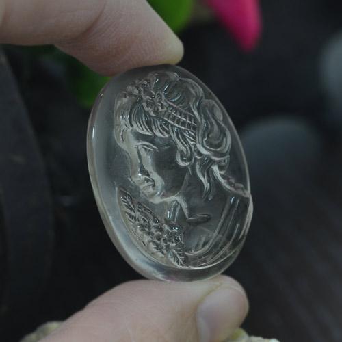 44.82 ct White Quartz Stone, Natural Quartz in Carved Cameo Shape for Sale