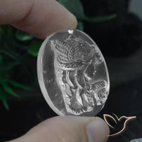 37.48 ct White Quartz Stone, Natural Quartz in Oval Carved Cameo Shape for Sale
