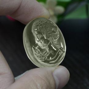 30.49 ct Yellow Quartz Stone, Natural Quartz in Oval Carved Cameo Shape for Sale