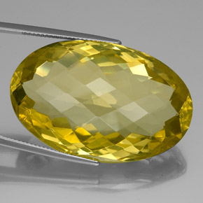 82.06 ct Yellow Quartz Gemstone, Quartz Gem in Oval Checkerboard Shape for Sale.
