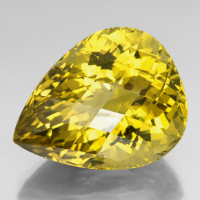 92.11 ct Yellow Quartz Gemstone, Quartz Gem in Pear Checkerboard Shape for Sale.