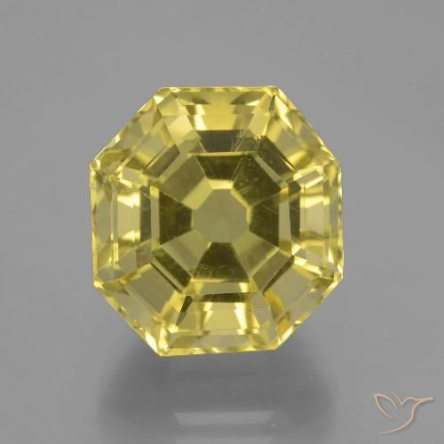 Quartz jaune de 13,69 ct, taille Asscher de 14,4 x 14,2 mm du Brésil, Photo A