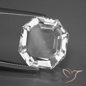 11.90 ct White Quartz Stone, Natural Quartz in Asscher Cut Shape for Sale