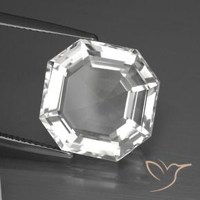 12.34 ct White Quartz Stone, Natural Quartz in Asscher Cut Shape for Sale
