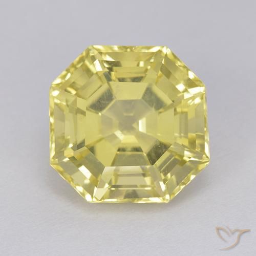 11 x 10,8mm gelber Quarz im Asscher Schliff aus Brasilien, Gewicht 6,06 ct, Garantiert echter Edelstein in VS Reinheit, 1 Stück Quarz - die Farbe ist Hellgelb, Mohs-Härte von 7 Geeignet für den täglichen Gebrauch im Schmuck, Photo A