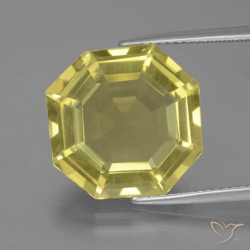 11.80ct Natural Light Pineapple Yellow Quartz, Emerald Cut, VVS-VS