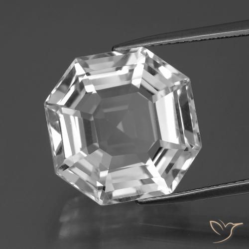 Cuarzo Blanco Corte Octágono / Esmeralda de 15 x 14,9mm de Brasil, peso de 13.47 ct, piedra preciosa natural No tratado en vvs-vs Clarity, Cuarzo Corte Asscher de 1 pieza - Color: Blanco claro, dureza Mohs de 7 Adecuado para joyas de uso diario, Photo A