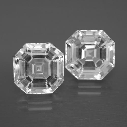 2pc Matching Octagon / Emerald Cut White Quartzs in Size 11 x 11mm, Weight 11.36ct total / avg. 5.68ct each, Clear White in VVS Clarity, Natural untreated Gemstone, Mohs Hardness 7 suitable for daily wear jewelry, Photo A