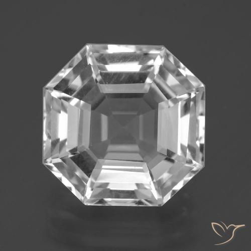 Quartz blanc de 11 ct, taille Asscher de 14,1 x 14 mm du Brésil, Photo A