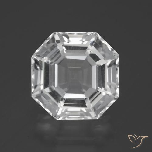 Quartz blanc de 10,83 ct, taille Asscher de 13,5 x 13,5 mm du Brésil, Photo A
