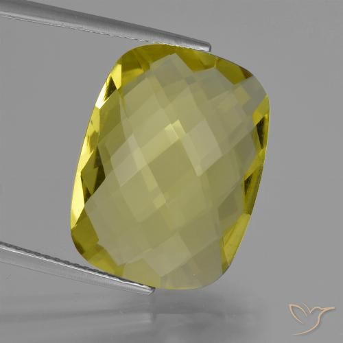 14.9 ct Yellow Quartz, 20 x 15.1 mm Cushion Checkerboard From Brazil, Photo A