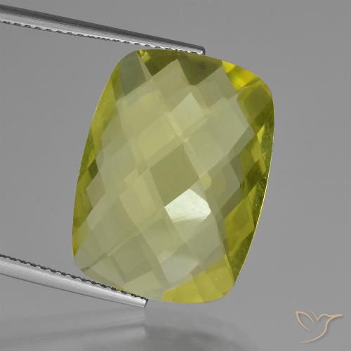 14.86 ct Yellow Quartz, 20.2 x 15.2 mm Cushion Checkerboard From Brazil, Photo A