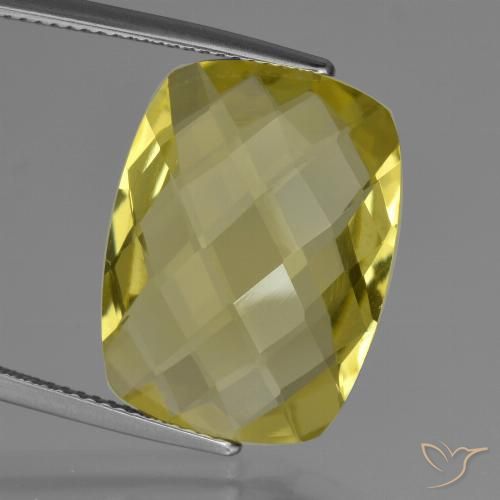 15.08 ct Yellow Quartz, 20.2 x 15.1 mm Cushion Checkerboard From Brazil, Photo A