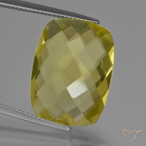 15.21 ct Yellow Quartz, 20.2 x 15.2 mm Cushion Checkerboard From Brazil, Photo A