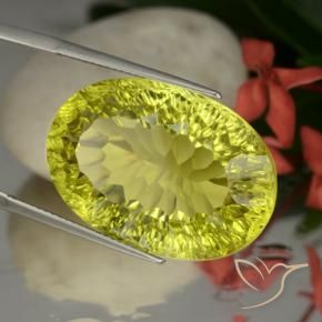 37.08 ct Yellow Quartz Stone, Natural Quartz in Oval Concave Cut Shape for Sale
