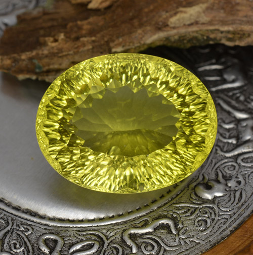 Corn Yellow Кварц Камень - 41.7ct Овал с Вогнутой Огранкой (ID: 458217)