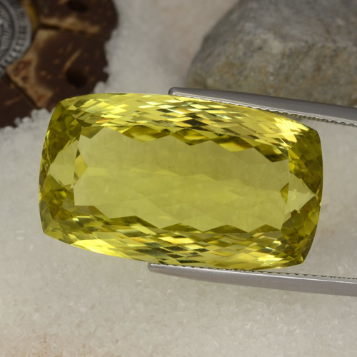 42.89ct Cushion-cut Yellow Quartz from Brazil, Dimension 27.1 x 16.1mm, VVS Clarity, Natural irradiated gemstone, 1pc Quartz in Medium Yellow Color, Mohs Hardness of 7 suitable for daily wear jewelry, Photo A