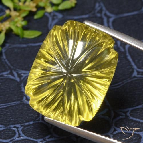 19.54 ct Yellow Quartz Stone, Natural Quartz in Carved Cushion Shape for Sale