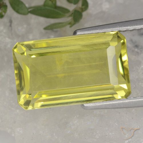 4.46ct Natural Light Pineapple Yellow Quartz, Emerald Cut, VVS-VS