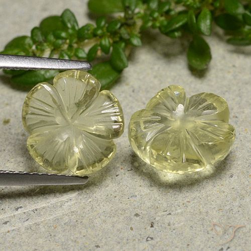 Par de Cuarzo Corte Flor a juego de 9,9x9,7 mm - Peso 5,58 ct en total / promedio. 2,79 ct cada uno, piedra preciosa natural , color Amarillo medio con claridad Transparente, dureza Mohs 7 Adecuado para joyas de uso diario, Photo A