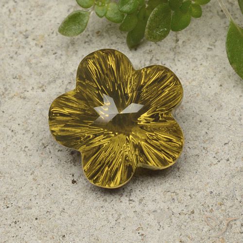 6.05ct Natural Medium Gold Quartz, Flower Cut, Transparent