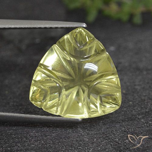 13,8 x 13,8mm trillionenschliff gelber Quarz aus Brasilien, Gewicht von 6,9 ct, natürlicher Edelstein in Transparent Reinheit, 1 Stück trillionenschliff Quarz - Farbe: Hellgelb, Mohs-Härte von 7 Geeignet für den täglichen Gebrauch im Schmuck, Photo A