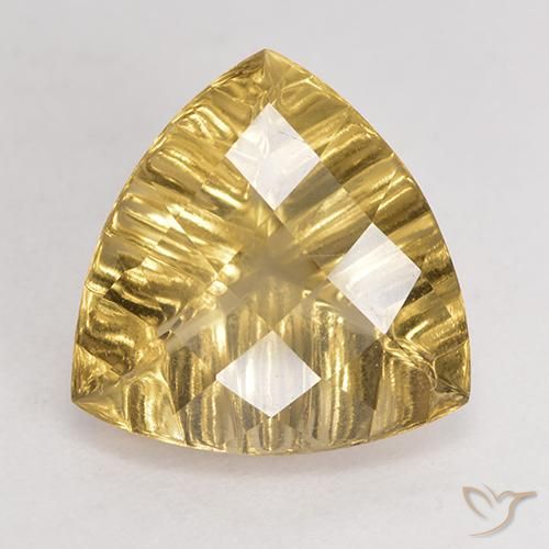 5.91 ct Yellow Quartz, 13 x 13 mm Trillion Concave Cut From Brazil, Photo A