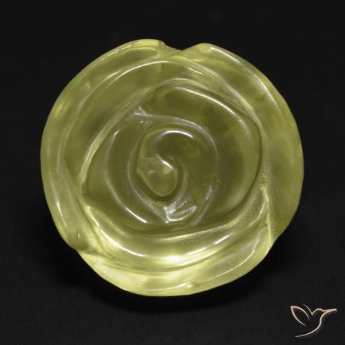Quartz Jaune verdâtre clair Taille Fleur 19,51 ct du Brésil, Dimension 17,4x17 mm, Pierre gemme naturelle Irradié, pureté Transparent, 1 pièce de quartz carved rose, dureté de Mohs de 7 convient aux bijoux de tous les jours, pierre de sagesse, Photo A